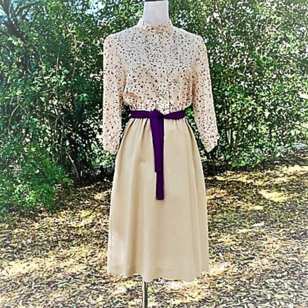 Rare VINTAGE 50s Confetti Print Sashed Dress